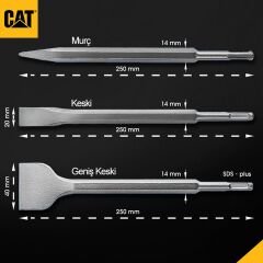 CAT DA03903 SDS Plus 3 Parça Profesyonel Murç/Keski Kırıcı Uç Seti