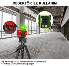 KOBB KBL34G 40 Metre Profesyonel Li-ion Şarjlı 3X360⁰ Otomatik Hizalamalı Yeşil Çapraz Çizgi Lazer Distomat