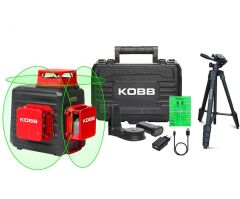 KOBB KBL34GTP 40 Metre Profesyonel Li-ion Şarjlı 3X360⁰ Otomatik Hizalamalı Yeşil Çapraz Çizgi Lazer Distomat+Tripod