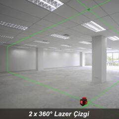 KOBB KBL34GTP 40 Metre Profesyonel Li-ion Şarjlı 3X360⁰ Otomatik Hizalamalı Yeşil Çapraz Çizgi Lazer Distomat+Tripod