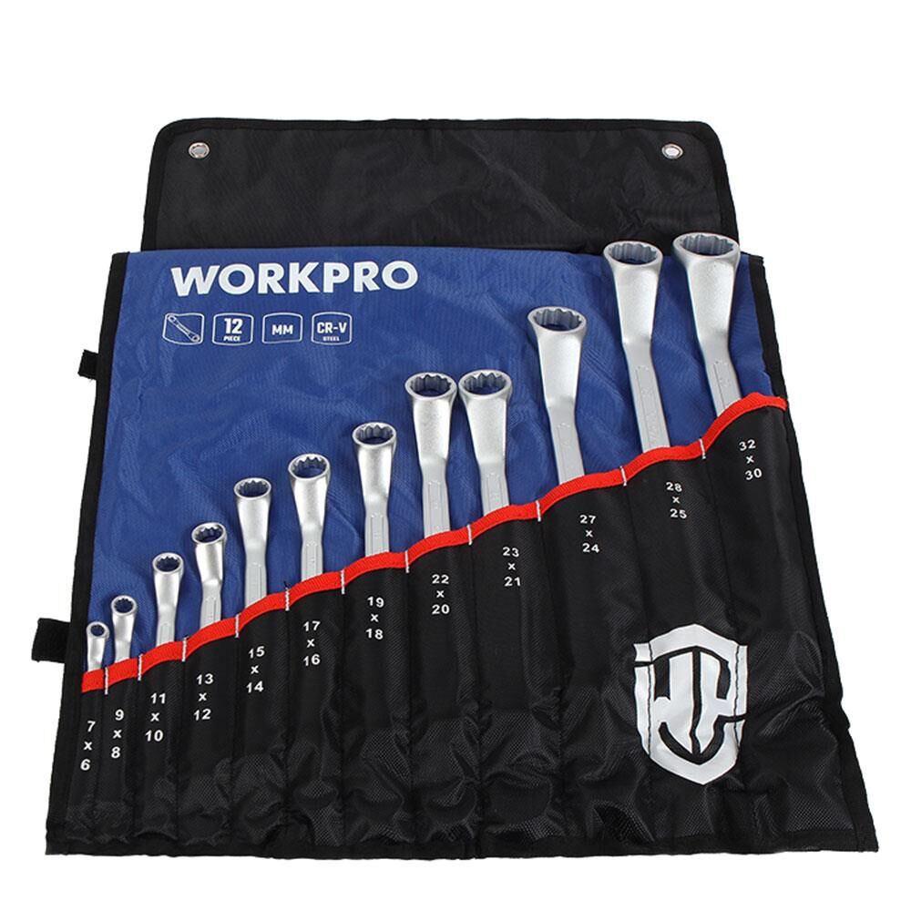 WORKPRO WP202510 6-32mm 12 Parça CR-V Profesyonel İki Ağızlı Yıldız Anahtar Takımı + Bez Taşıma Kılıfı