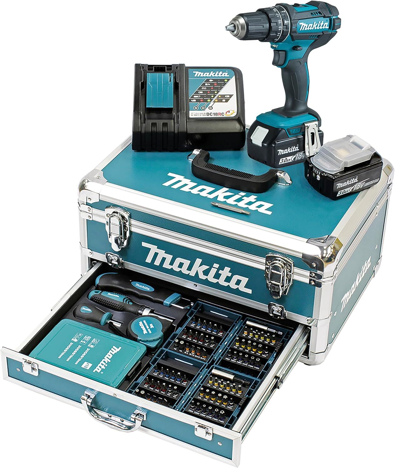 Makita DHP482RFX9 Akülü Darbeli Matkap Seti 96 Parça 18V